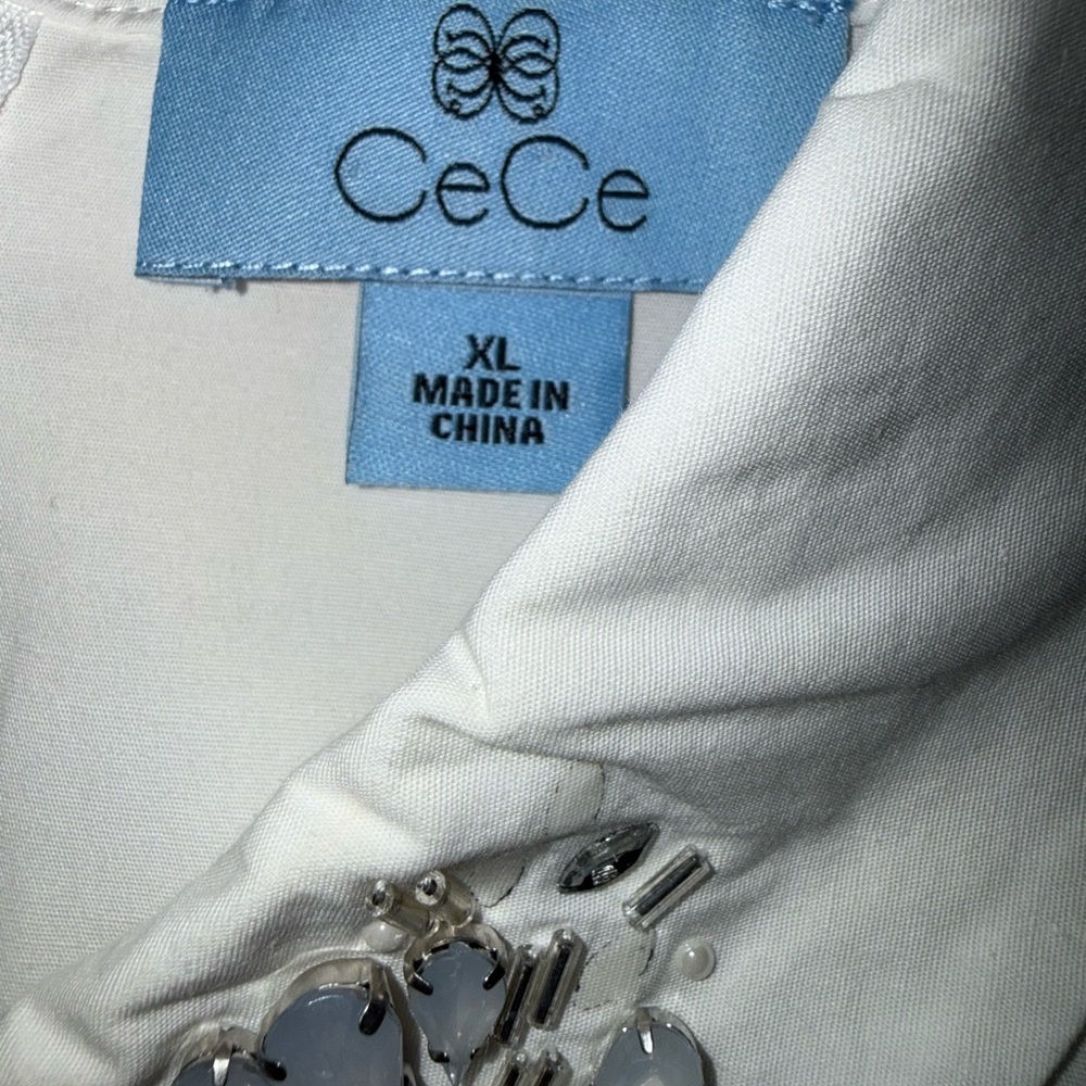 CECE Size XL WHITE Crystal Collar Sleeveless Top. Like New - Picture 6 of 8